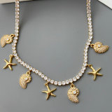 Shell charm tennis chain necklace