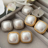 Chunky square pearl earrings