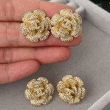 Pave zircon flower earrings