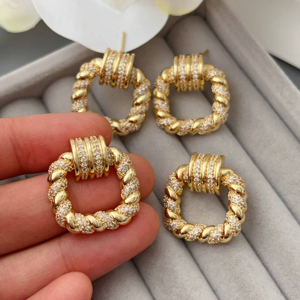 Pave zircon square earrings