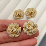 Pave zircon flower earrings
