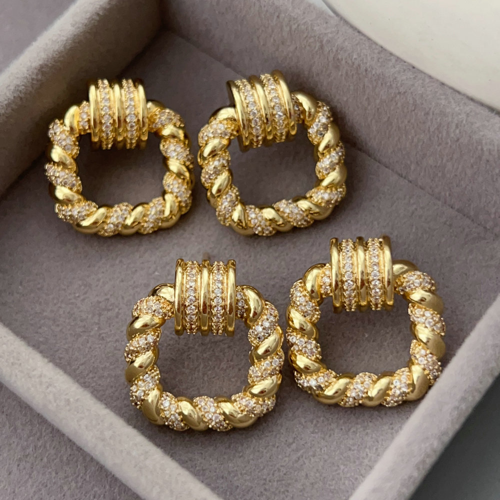 Pave zircon square earrings