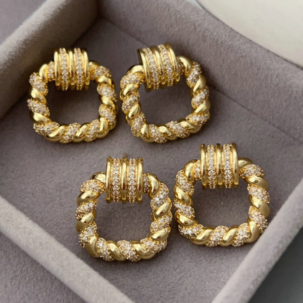 Pave zircon square earrings