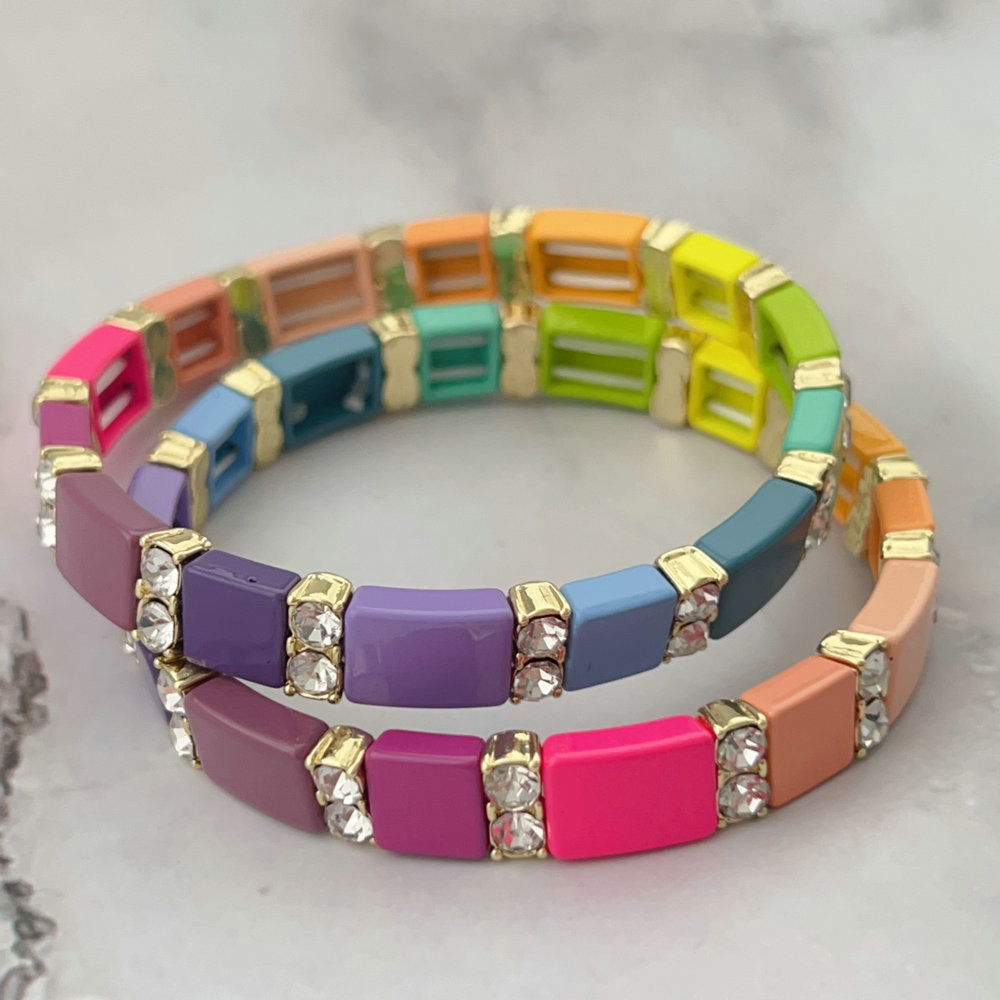 Elastic colorful enamel bracelet