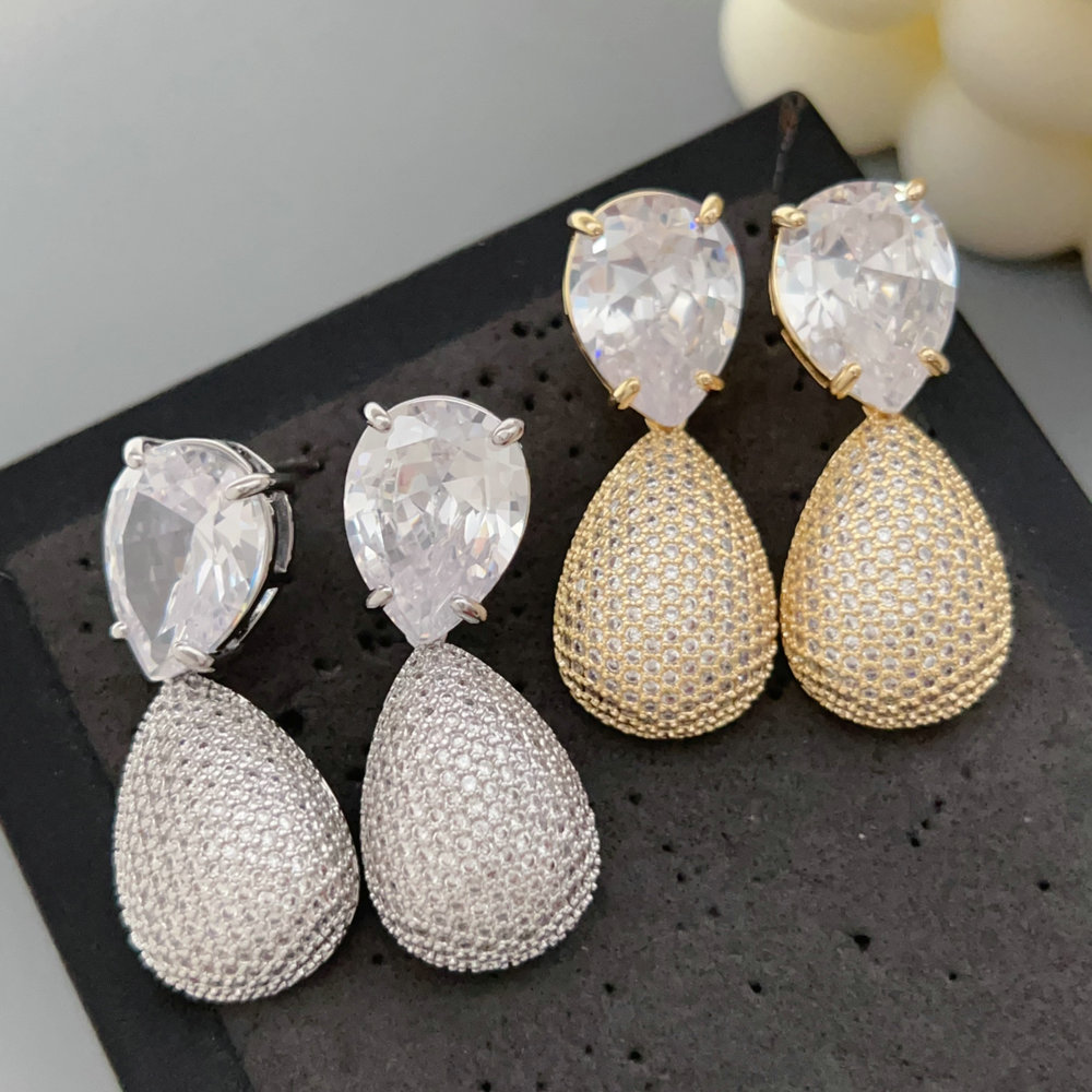 Pave zircon water drop earrings