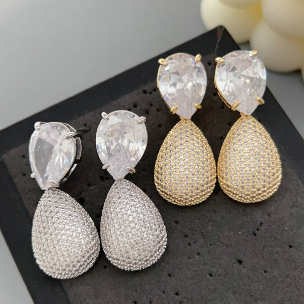 Pave zircon water drop earrings