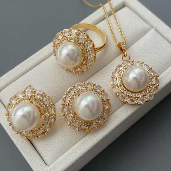 Pave set pearl earrings