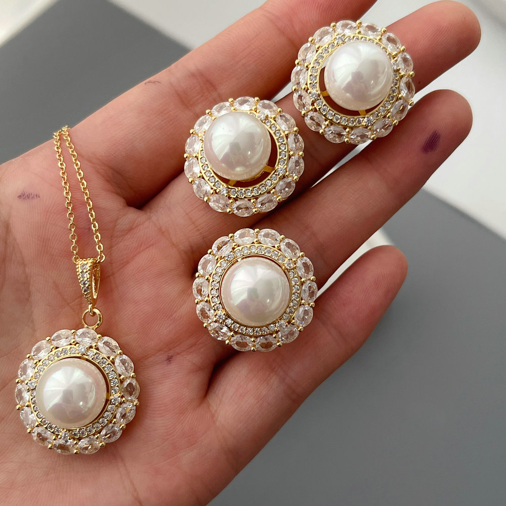 Pave set pearl earrings