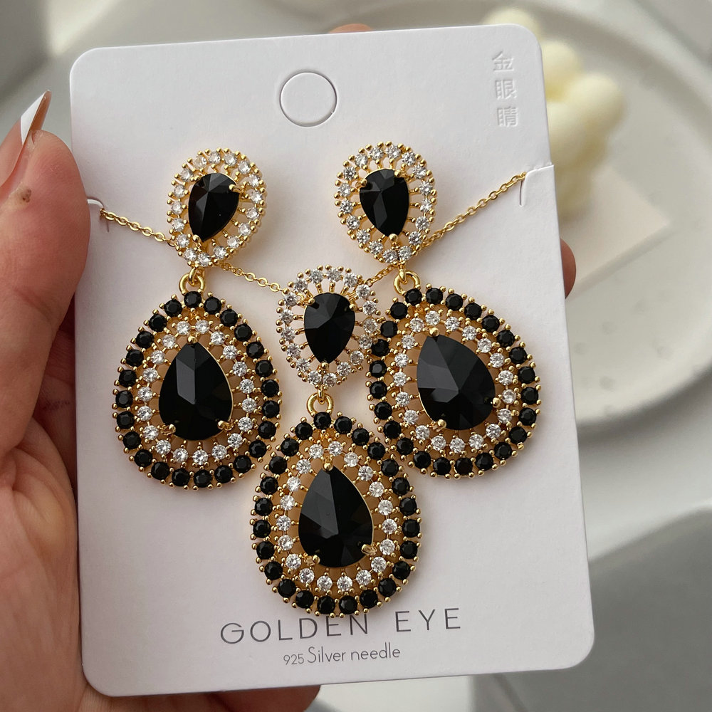 Pave zircon water drop earrings