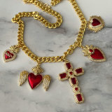 Heart charm cross cuban chain necklace