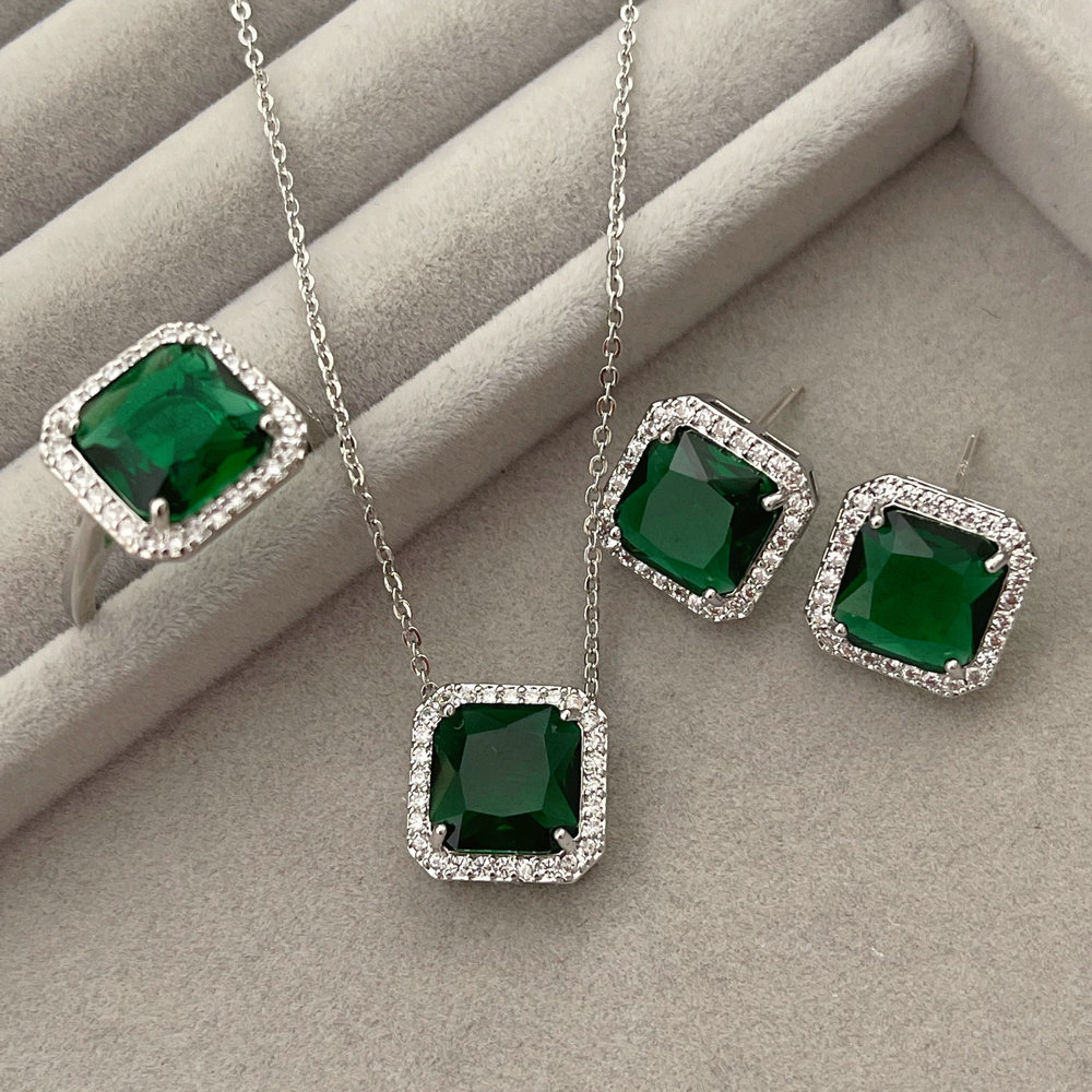 Pave zircon set green jewelry