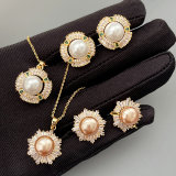 Pave zircon flower pearl set jewelry