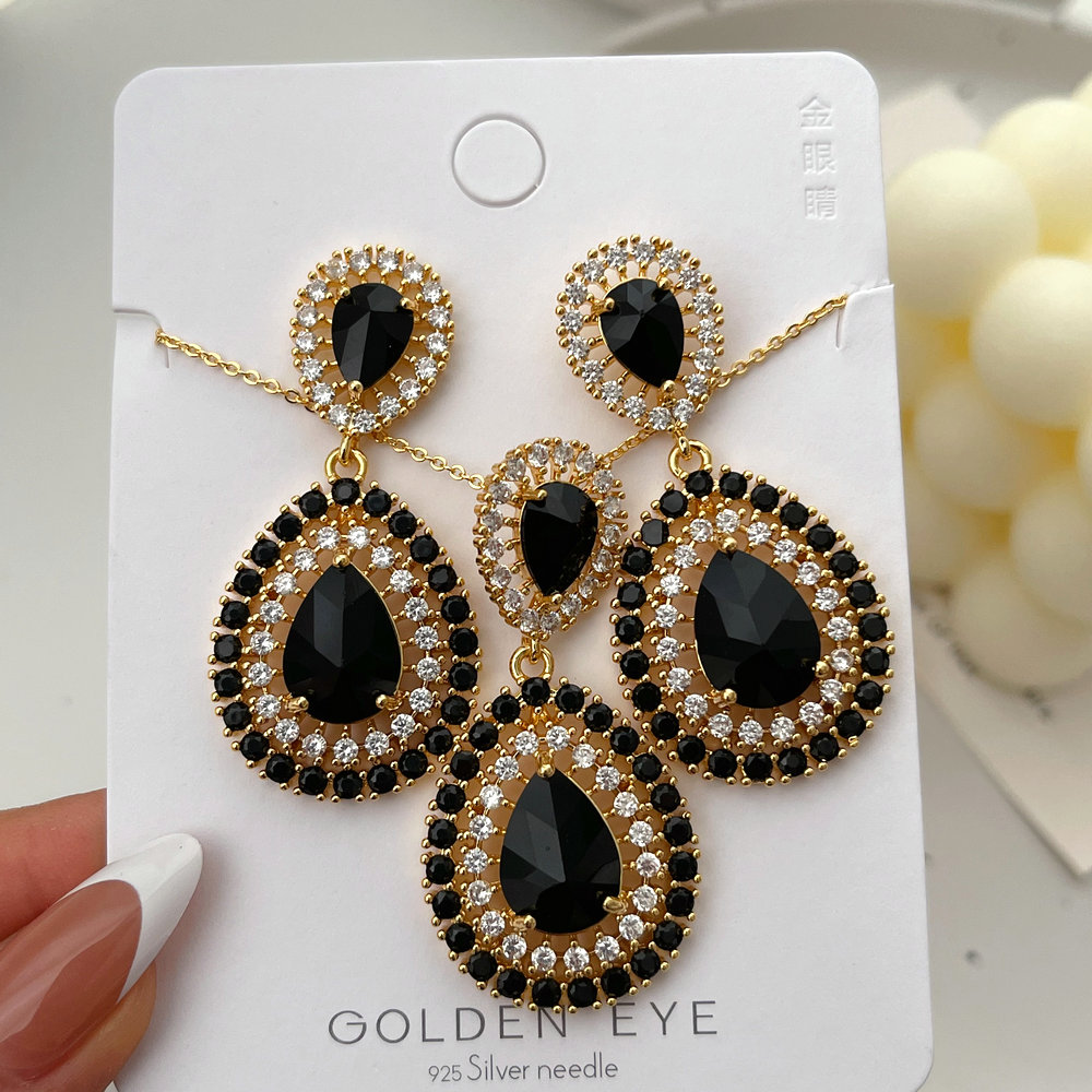 Pave zircon water drop earrings