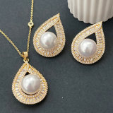 Pave water drop pearl set jewelry