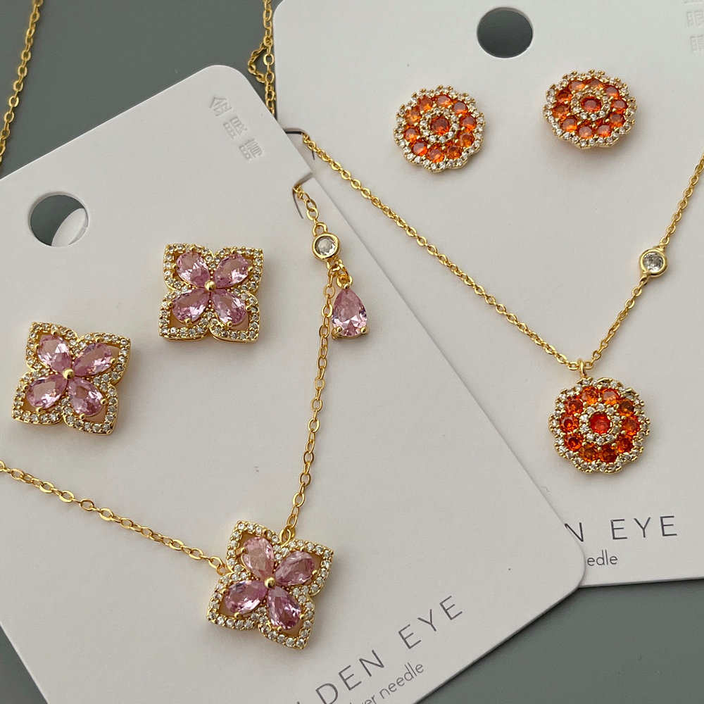 Pave zircon flower set jewelry