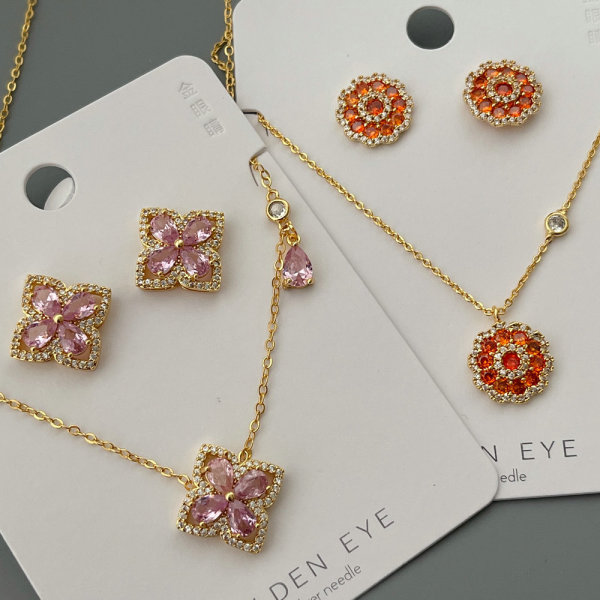 Pave zircon flower set jewelry