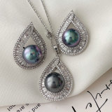 Grey pearl water drop set jewelry