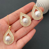 Pave water drop pearl set jewelry