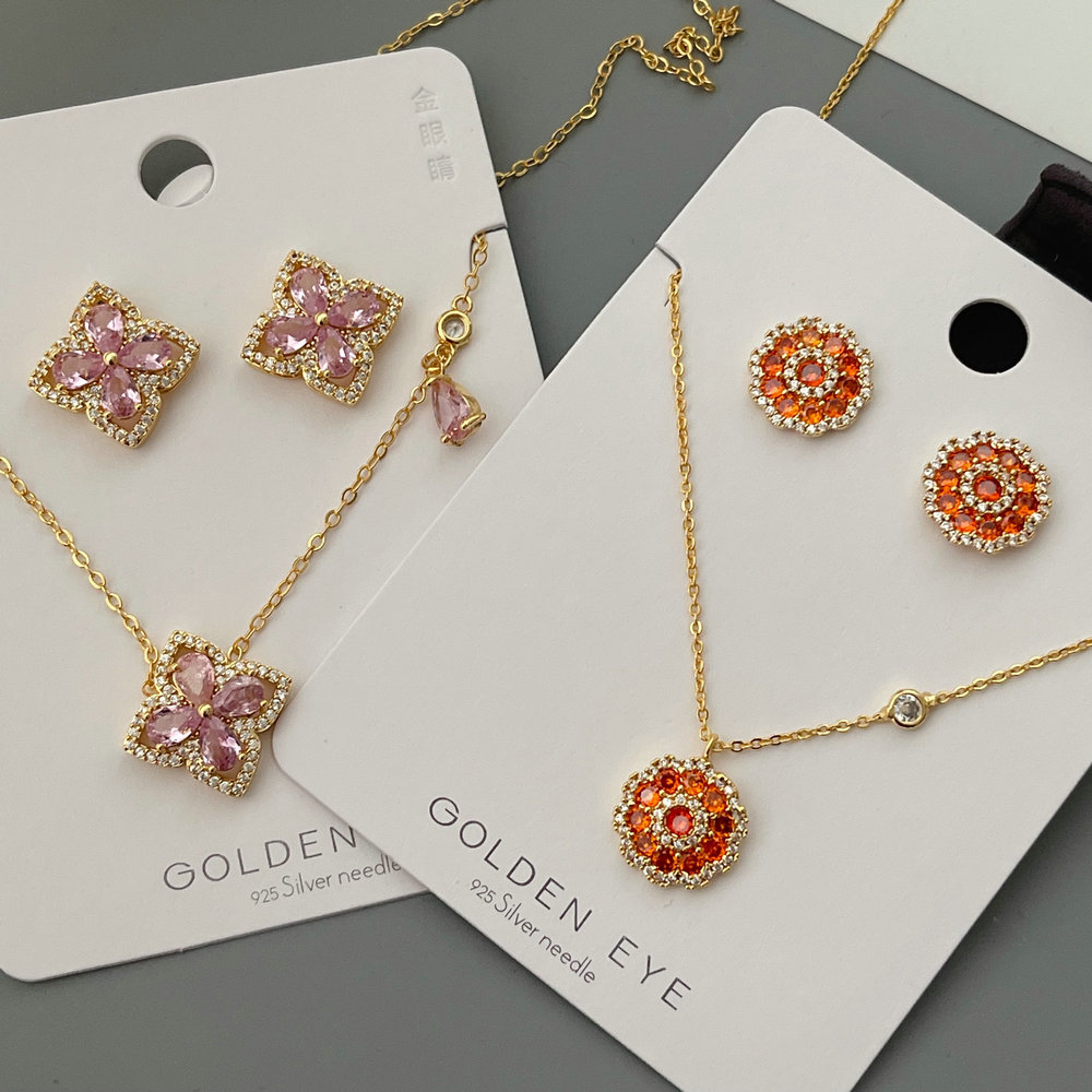 Pave zircon flower set jewelry