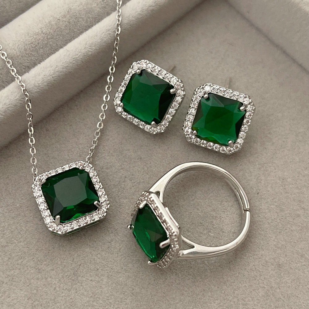 Pave zircon set green jewelry