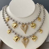 Heart charm bead necklace