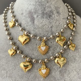 Heart charm bead necklace