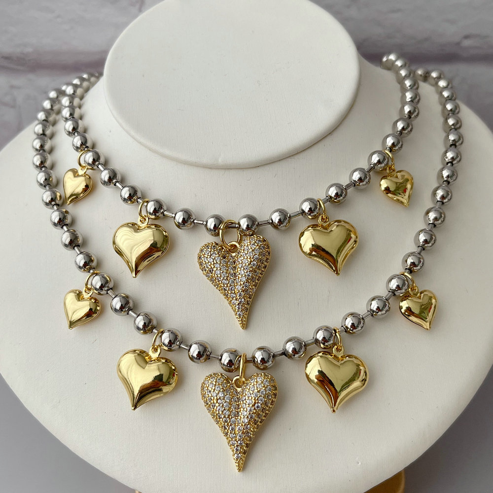 Heart charm bead necklace