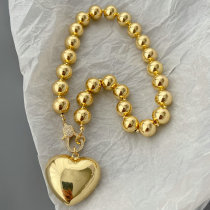 Chunky 14mm ball necklace with heart pendant