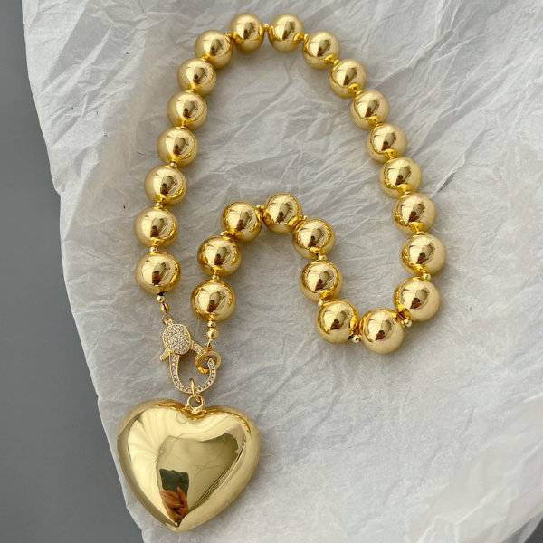Chunky 14mm ball necklace with heart pendant