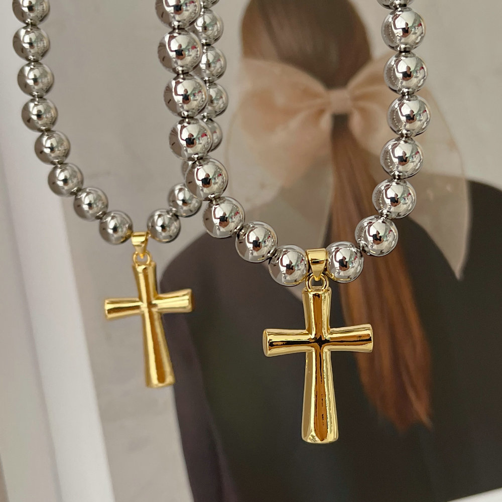 8mm Cross ball necklace