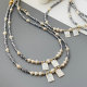 Square shell pendant crystal bead necklace