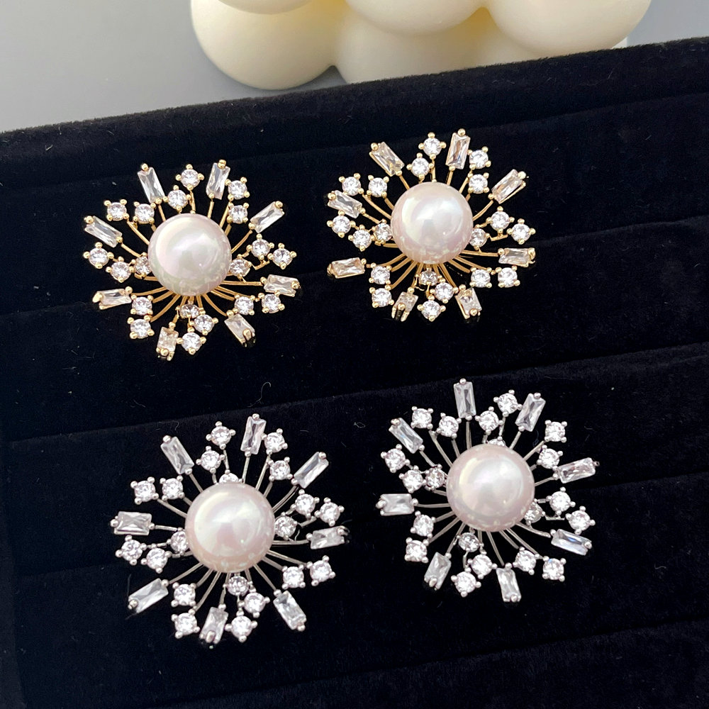 Pave zircon flower earrings