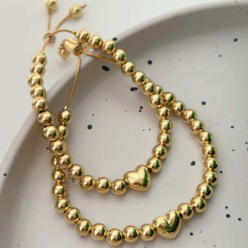 8mm Gold ball heart bracelet