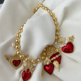 8mm gold ball necklace with enamel heart pendant
