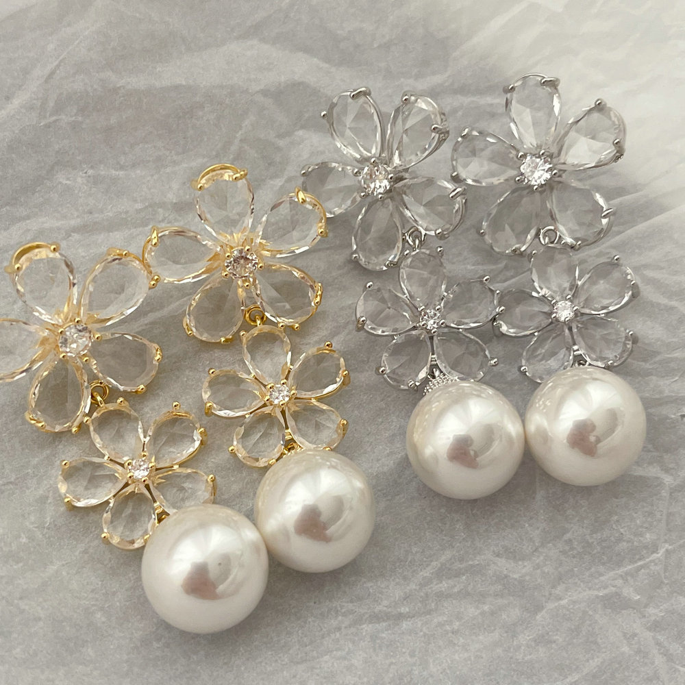 Pave crystal flower earrings