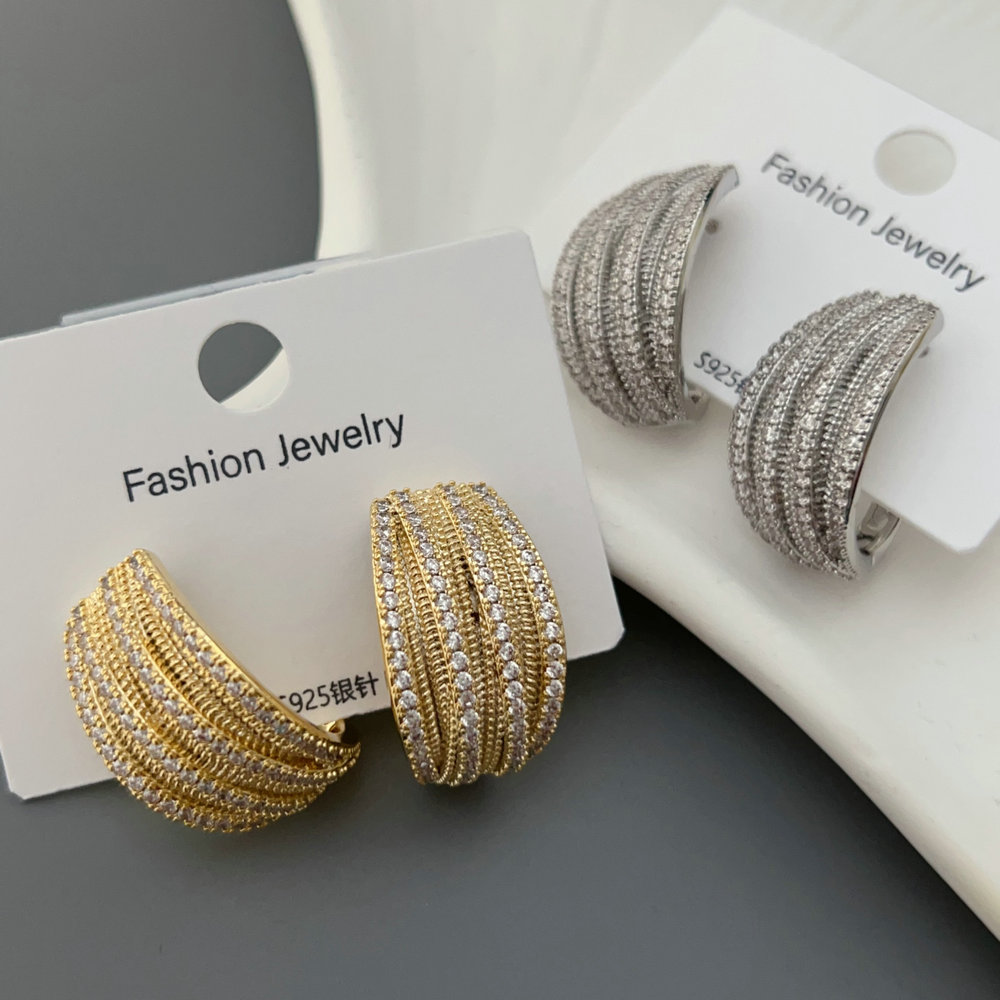 Pave zircon fan earrings