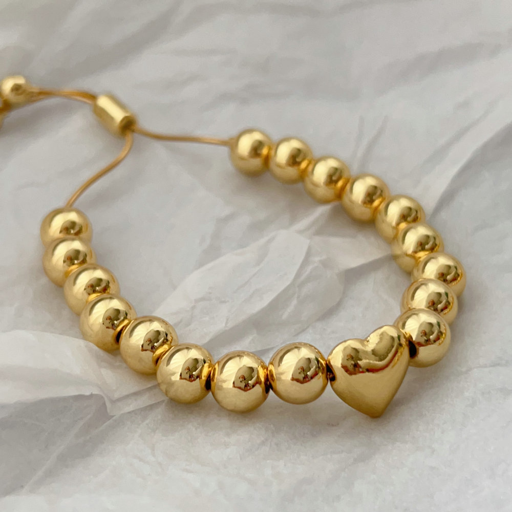 10mm gold ball heart bracelet