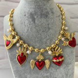 8mm gold ball necklace with enamel heart pendant
