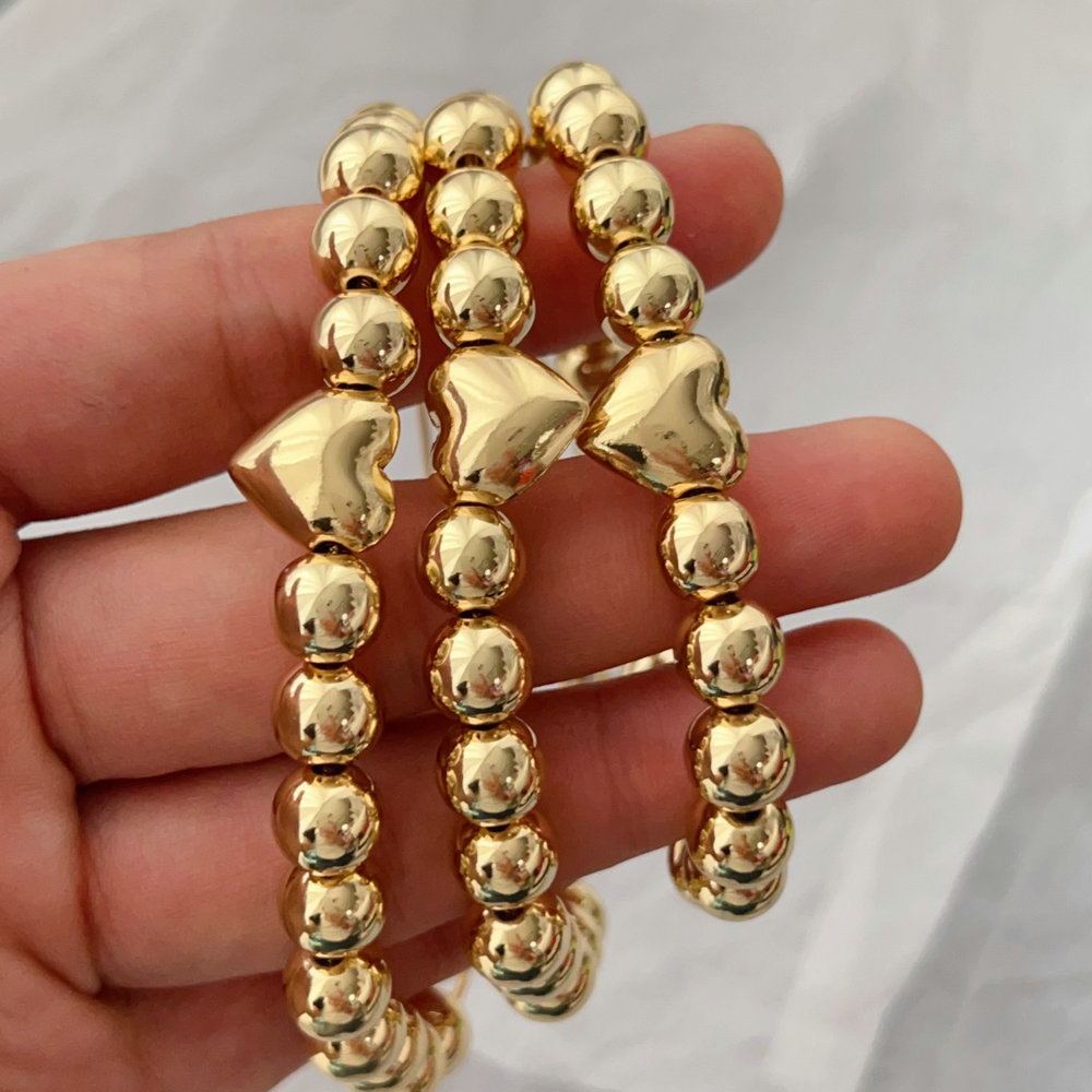 10mm gold ball heart bracelet