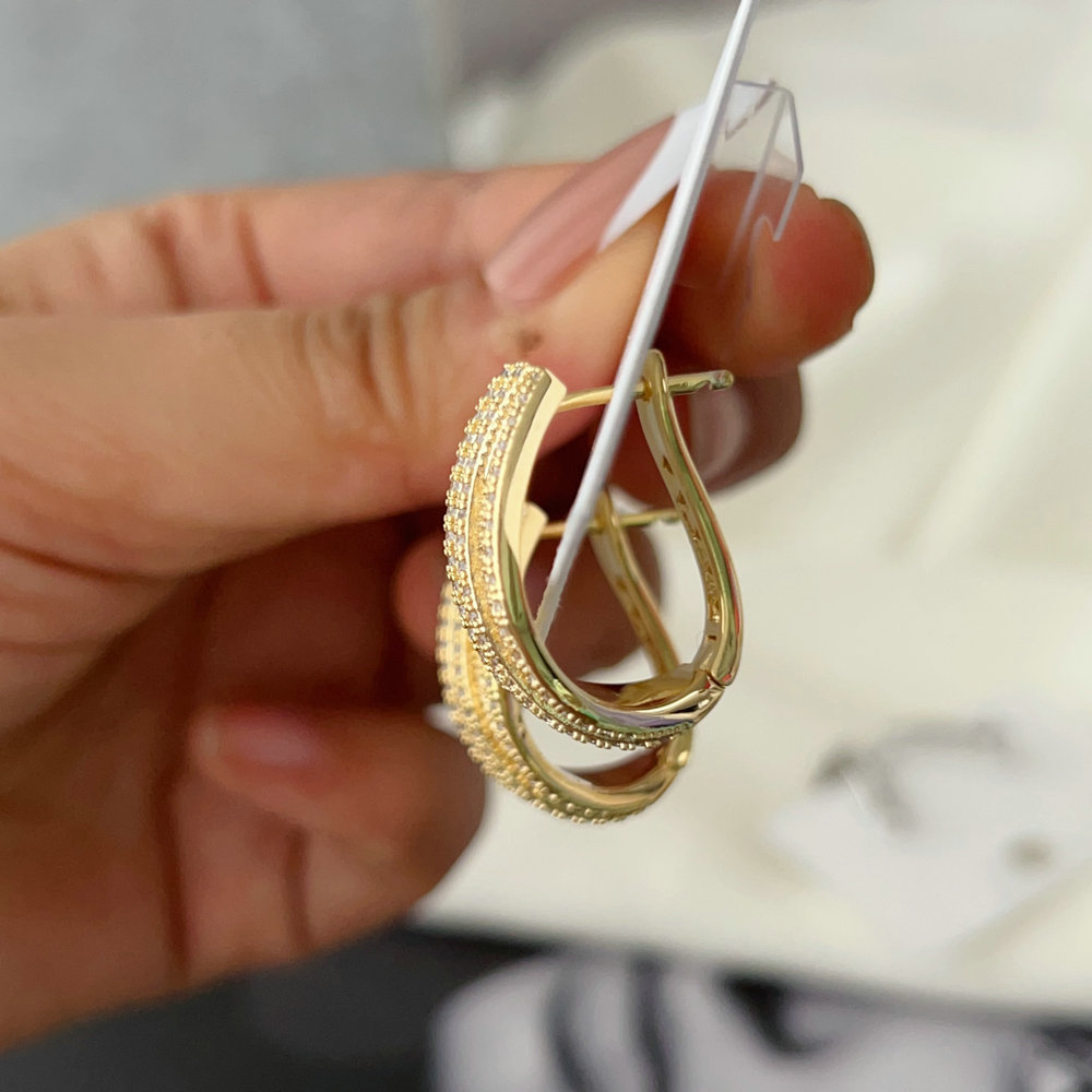 Pave zircon fan earrings