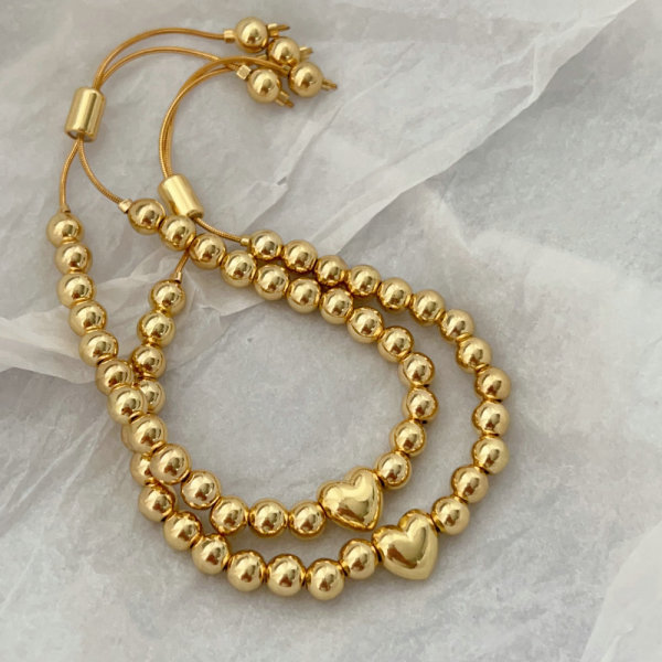 8mm Gold ball heart bracelet