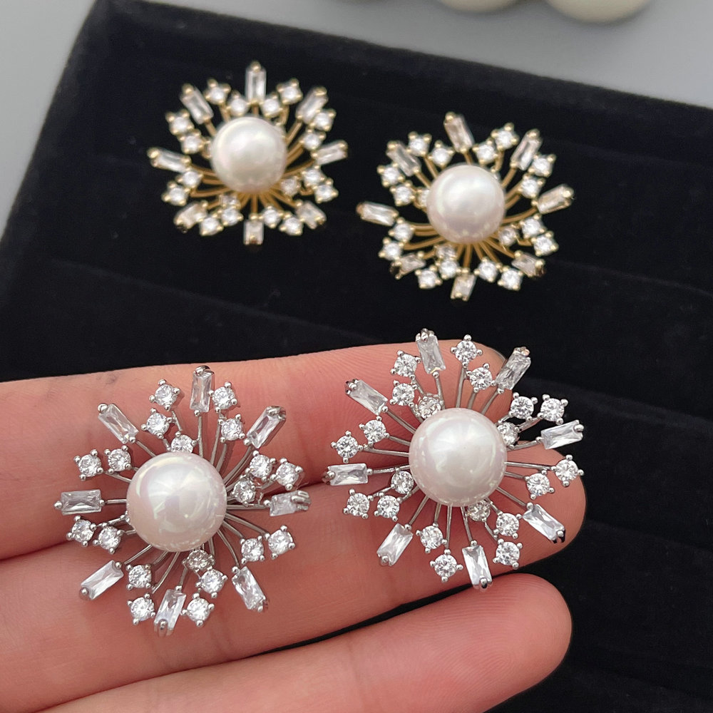 Pave zircon flower earrings