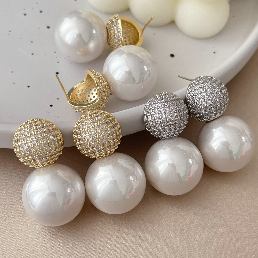 Big pearl ball drop earrings