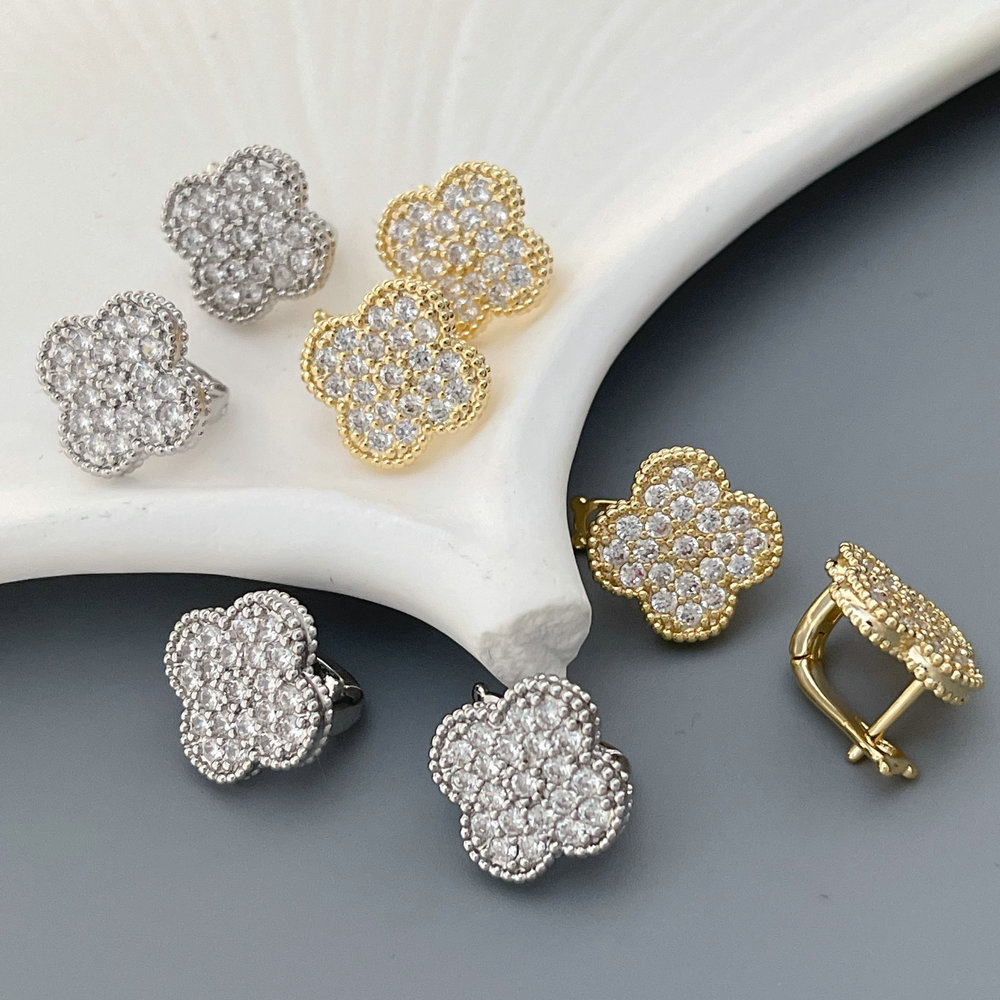 Pave ziron clover earrings