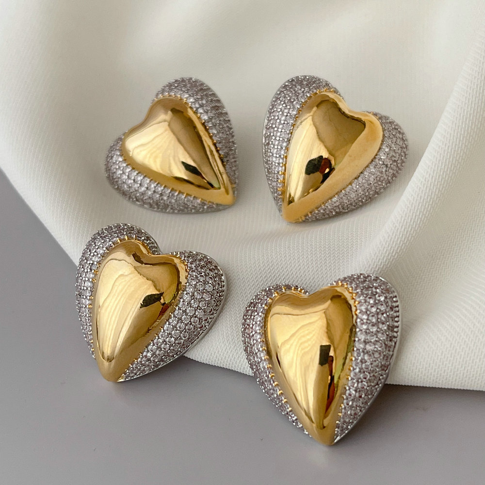 Pave zircon mix color heart earrings