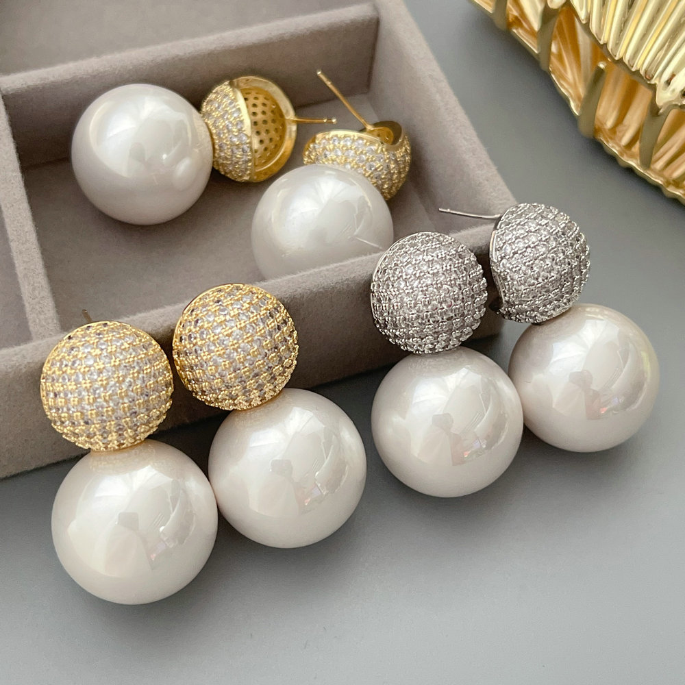 Big pearl ball drop earrings