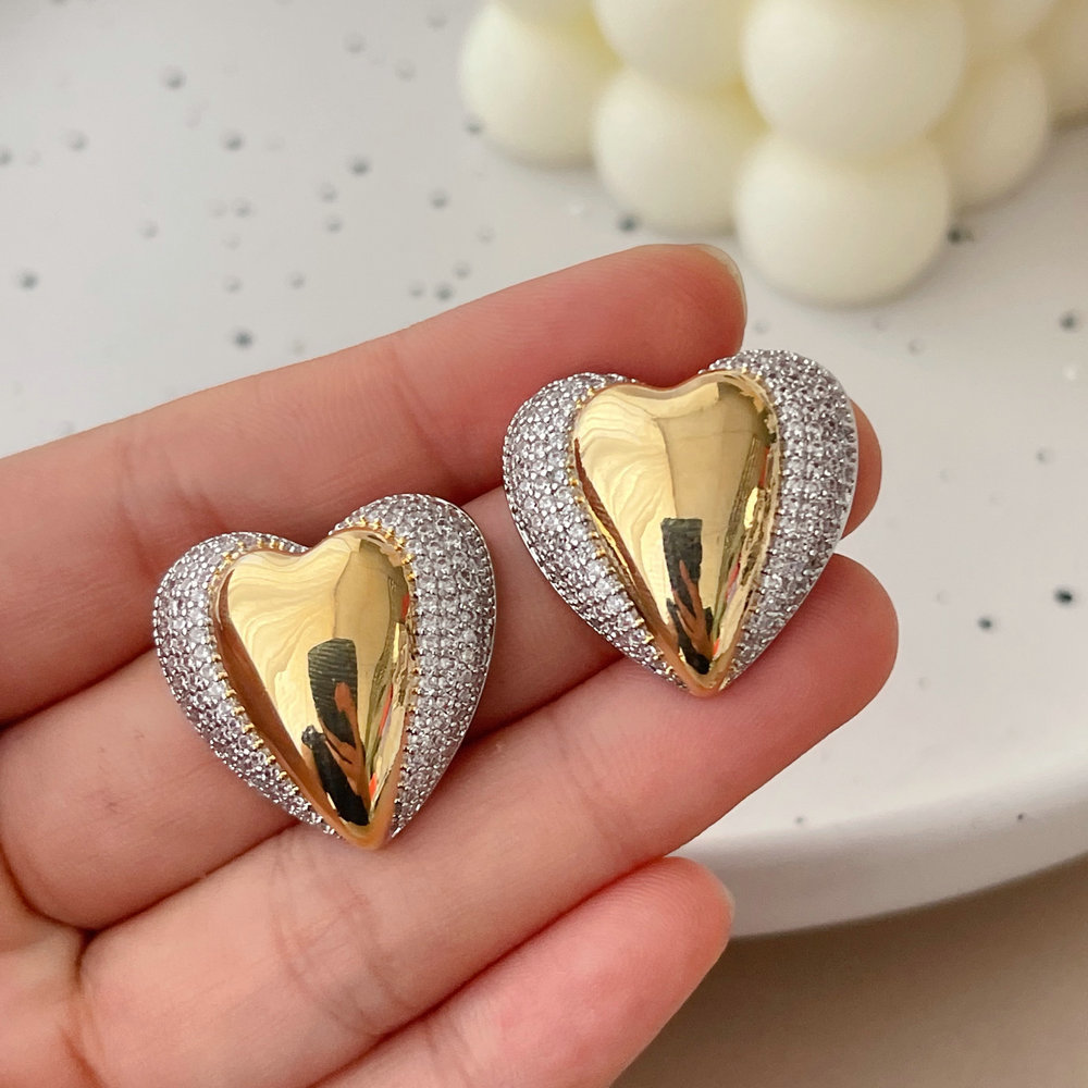 Pave zircon mix color heart earrings