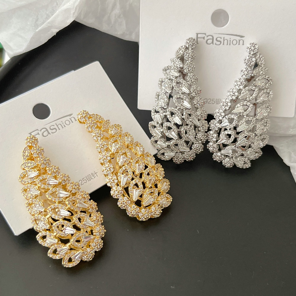 Pave zircon leaf earrings