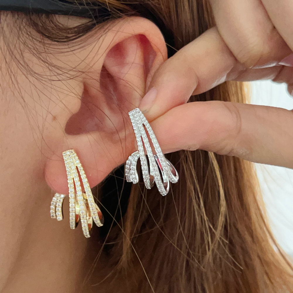 Pave zircon fan earrings