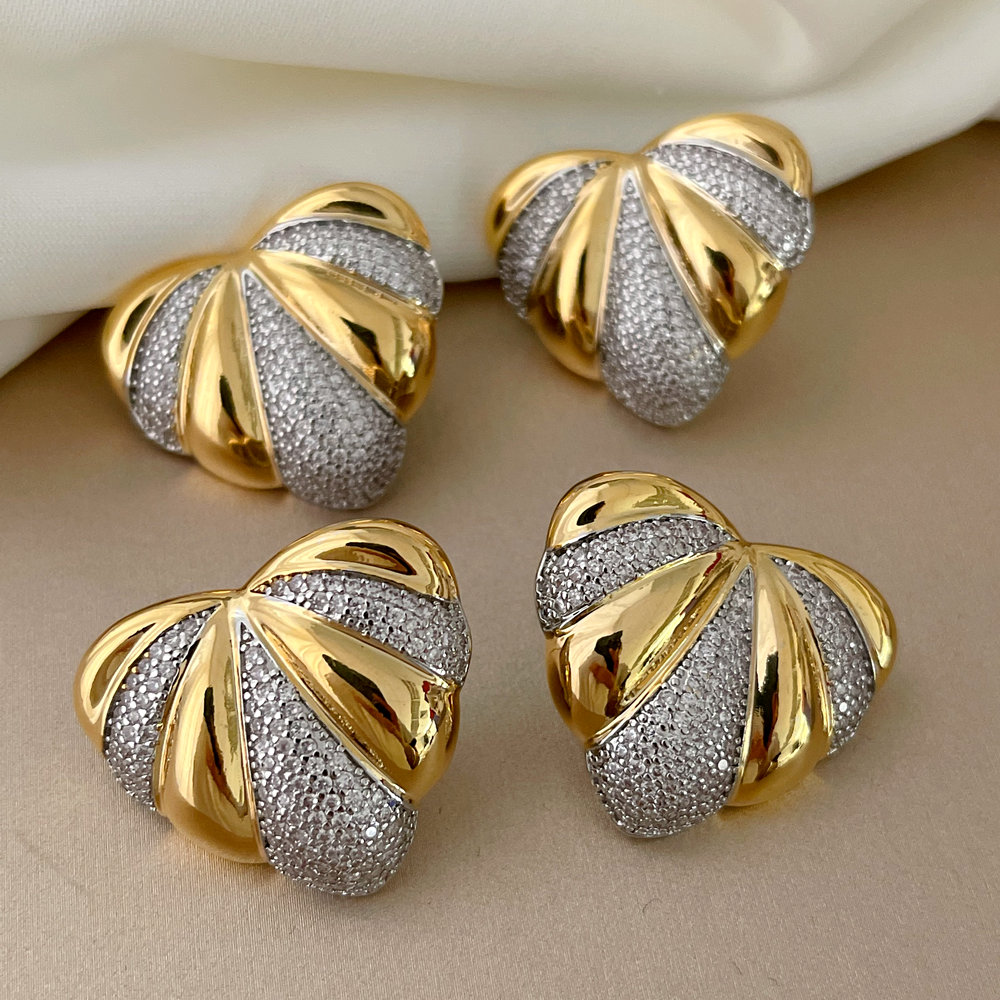 Pave zircon fan earrings
